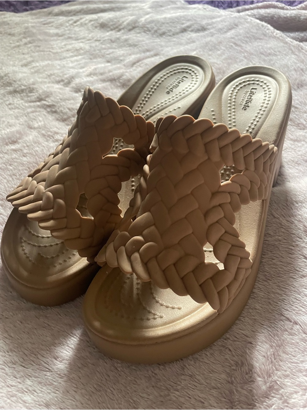 CROCS Women's Braided Slide Sandals in Metallic Gold